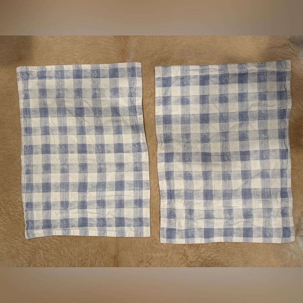 Pottery Barn Blue Rhett check print in blue and ivory, standard sham set of 2